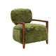 Emery Accent Chair with Wooden Arms Sculptural Design | Green Faux Fur