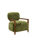 Emery Accent Chair with Wooden Arms Sculptural Design | Green Faux Fur