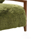 Emery Accent Chair with Wooden Arms Sculptural Design | Green Faux Fur
