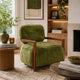 Emery Accent Chair with Wooden Arms Sculptural Design | Green Faux Fur
