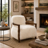 Emery Accent Chair with Wooden Arms Sculptural Design | White Faux Fur
