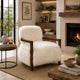 Emery Accent Chair with Wooden Arms Sculptural Design | White Faux Fur