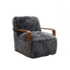 Lama Accent Chair with Wooden Arms | Retro Design | Charcoal Faux-Fur