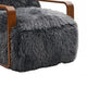 Lama Accent Chair with Wooden Arms | Retro Design | Charcoal Faux-Fur