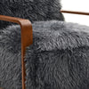 Lama Accent Chair with Wooden Arms | Retro Design | Charcoal Faux-Fur