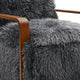 Lama Accent Chair with Wooden Arms | Retro Design | Charcoal Faux-Fur
