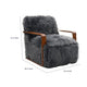 Lama Accent Chair with Wooden Arms | Retro Design | Charcoal Faux-Fur
