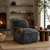 Lama Accent Chair with Wooden Arms | Retro Design | Charcoal Faux-Fur