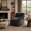 Lama Accent Chair with Wooden Arms | Retro Design | Charcoal Faux-Fur