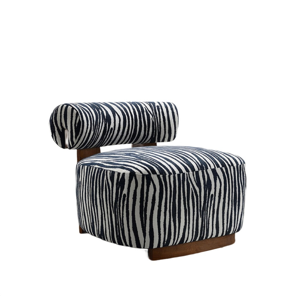 Niya Zebra Accent Chair with Cylindrical Backrest | Blue-White Chenille
