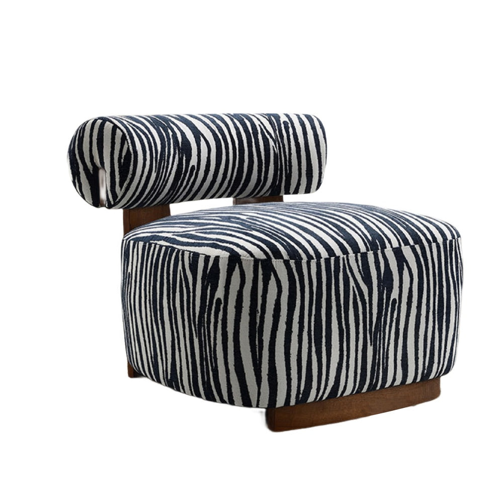 Niya Zebra Accent Chair with Cylindrical Backrest | Blue-White Chenille