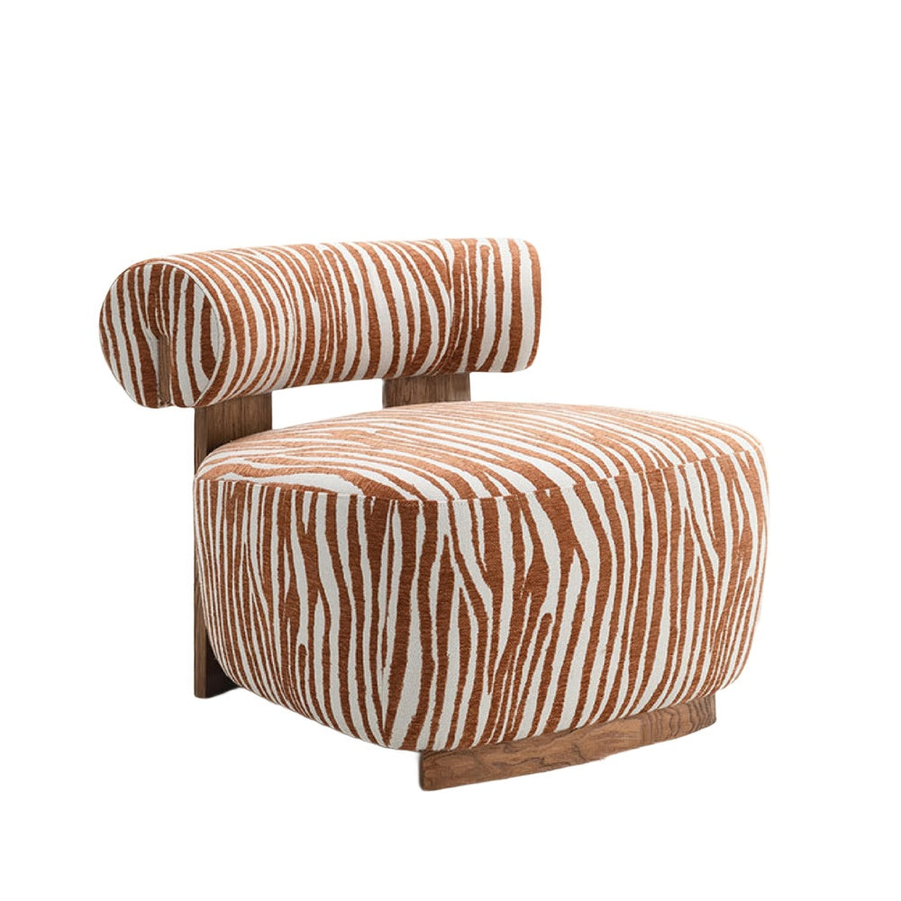 Niya Zebra Accent Chair | Cylindrical Backrest | Orange-White Chenille