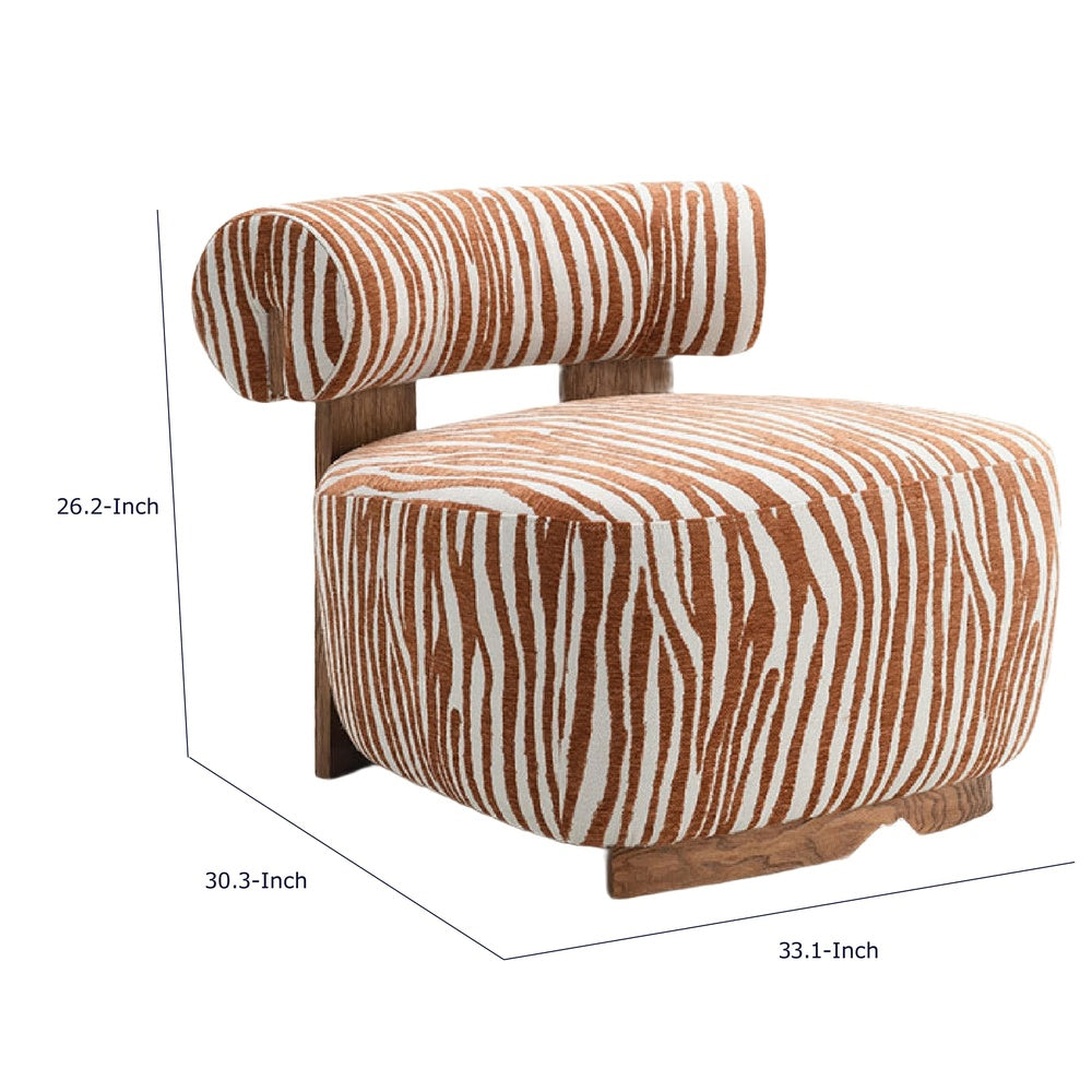 Niya Zebra Accent Chair | Cylindrical Backrest | Orange-White Chenille