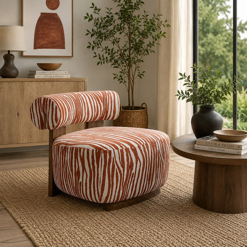 Niya Zebra Accent Chair | Cylindrical Backrest | Orange-White Chenille