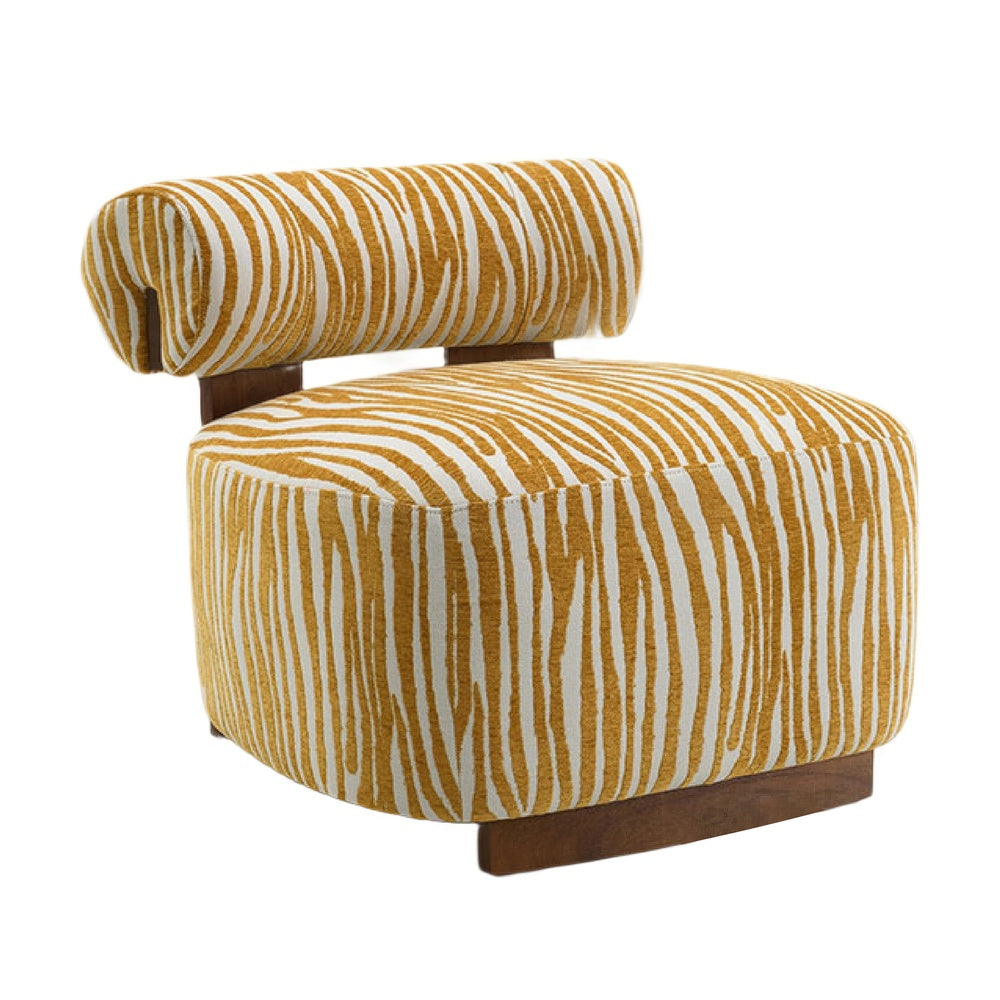 Niya Zebra Accent Chair | Cylindrical Backrest | Yellow-White Chenille
