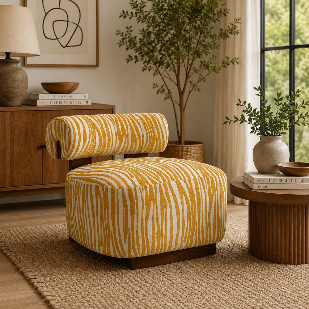 Niya Zebra Accent Chair | Cylindrical Backrest | Yellow-White Chenille