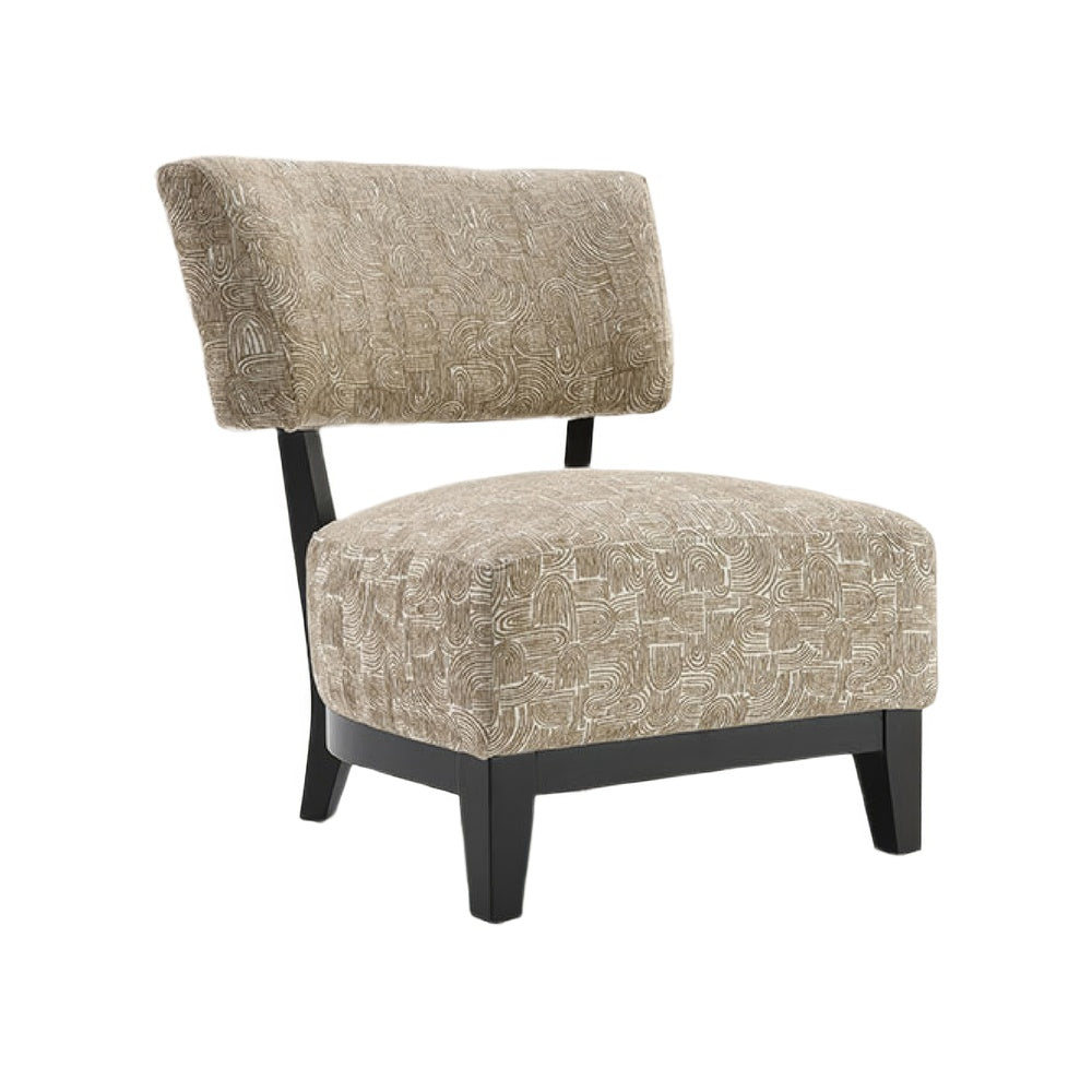 Beth Accent Chair with Angled Back | Black Wood | Beige Abstract Fabric