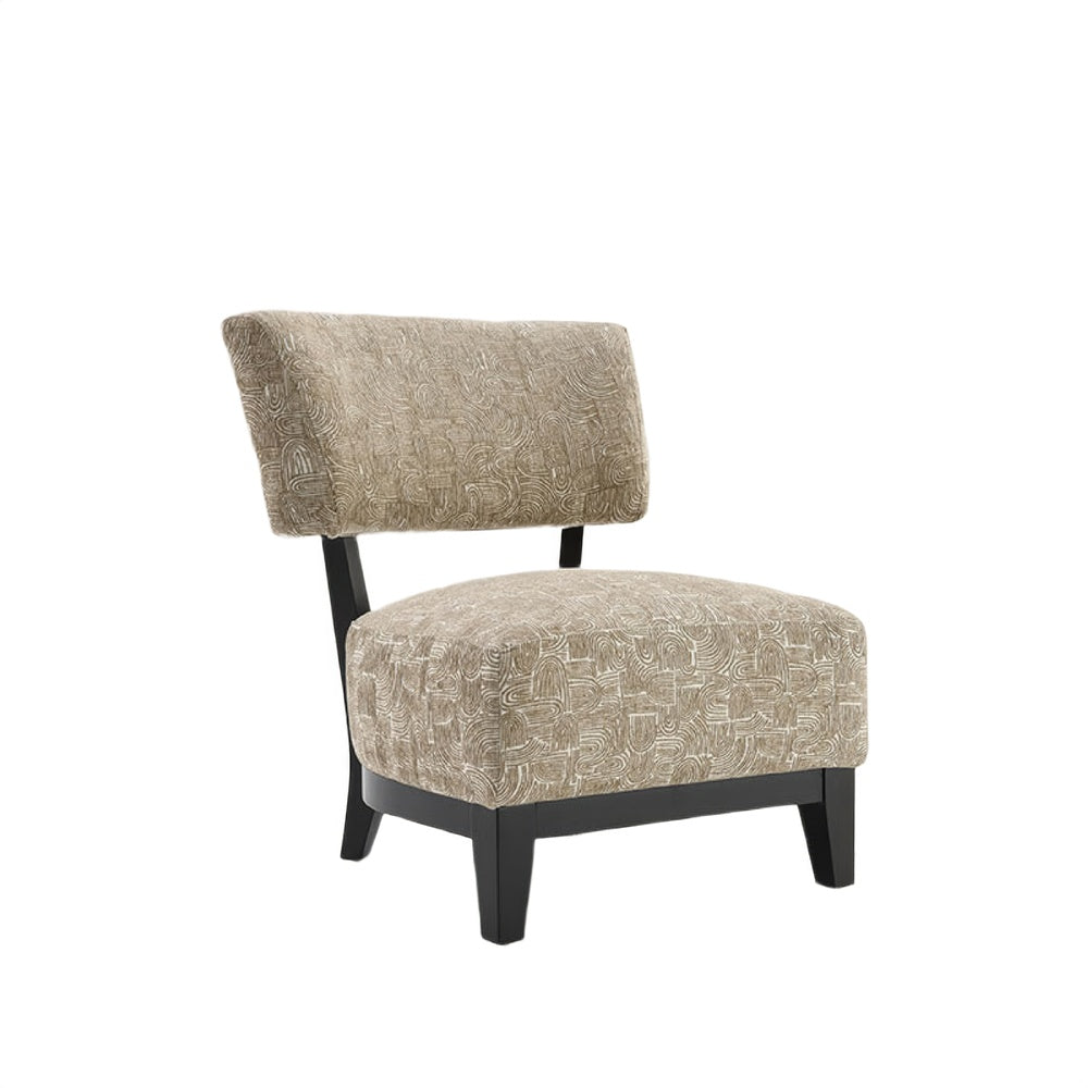 Beth Accent Chair with Angled Back | Black Wood | Beige Abstract Fabric