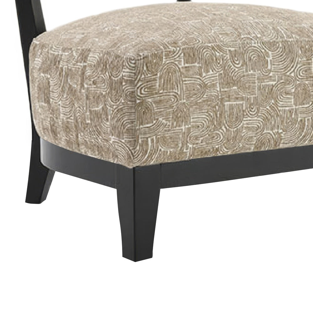 Beth Accent Chair with Angled Back | Black Wood | Beige Abstract Fabric
