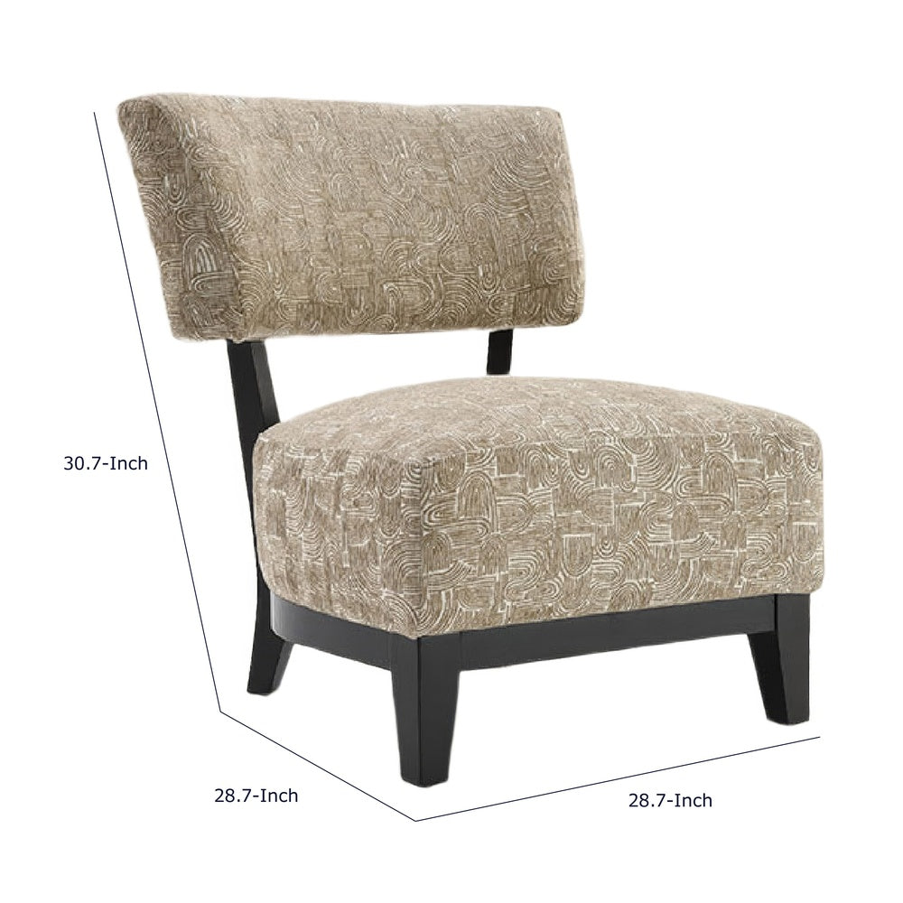 Beth Accent Chair with Angled Back | Black Wood | Beige Abstract Fabric