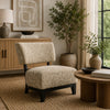 Beth Accent Chair with Angled Back | Black Wood | Beige Abstract Fabric