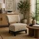 Beth Accent Chair with Angled Back | Black Wood | Beige Abstract Fabric