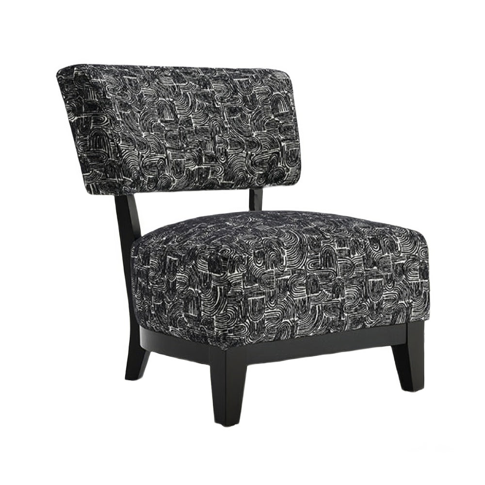 Beth Accent Chair with Angled Back | Black Wood | Black Abstract Fabric