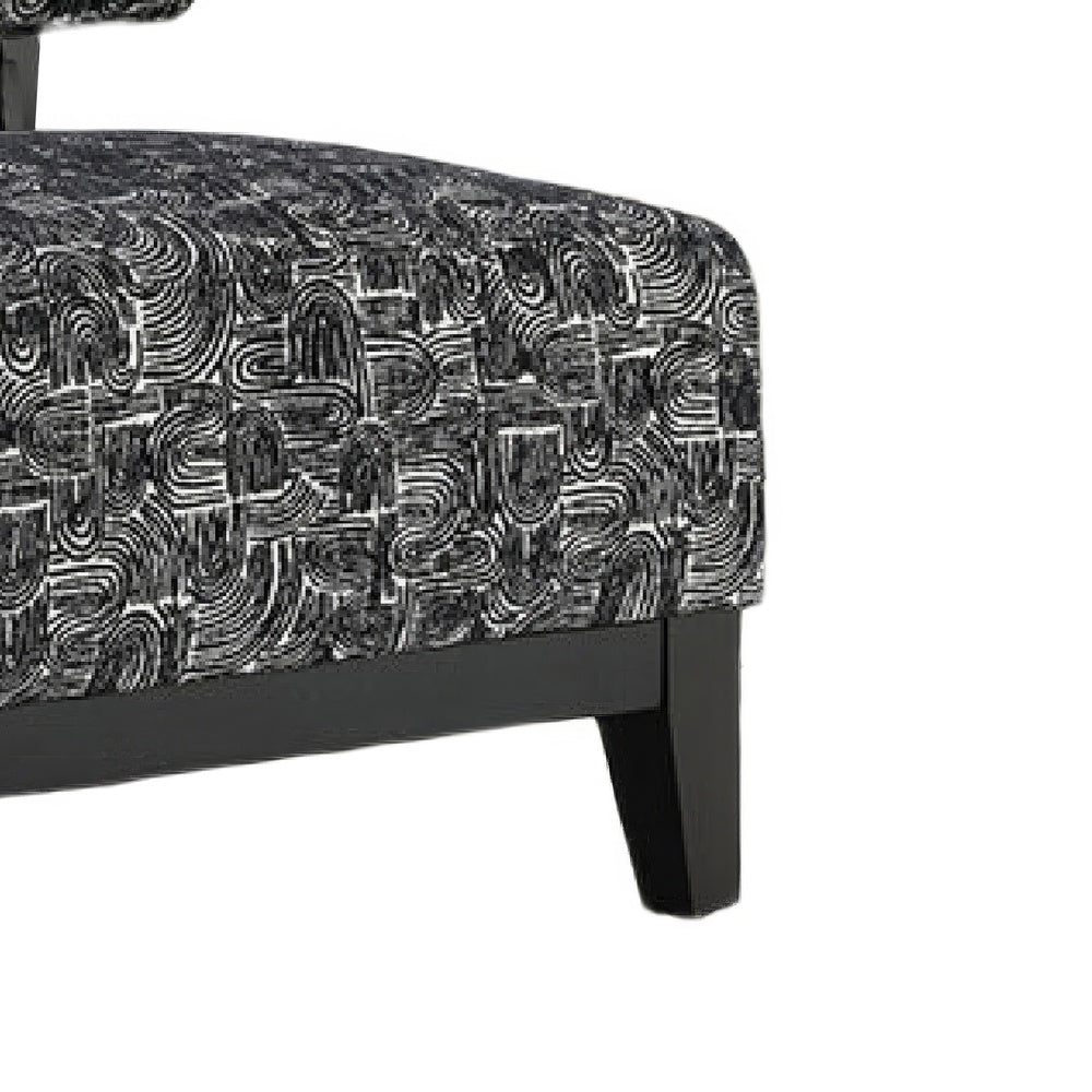 Beth Accent Chair with Angled Back | Black Wood | Black Abstract Fabric