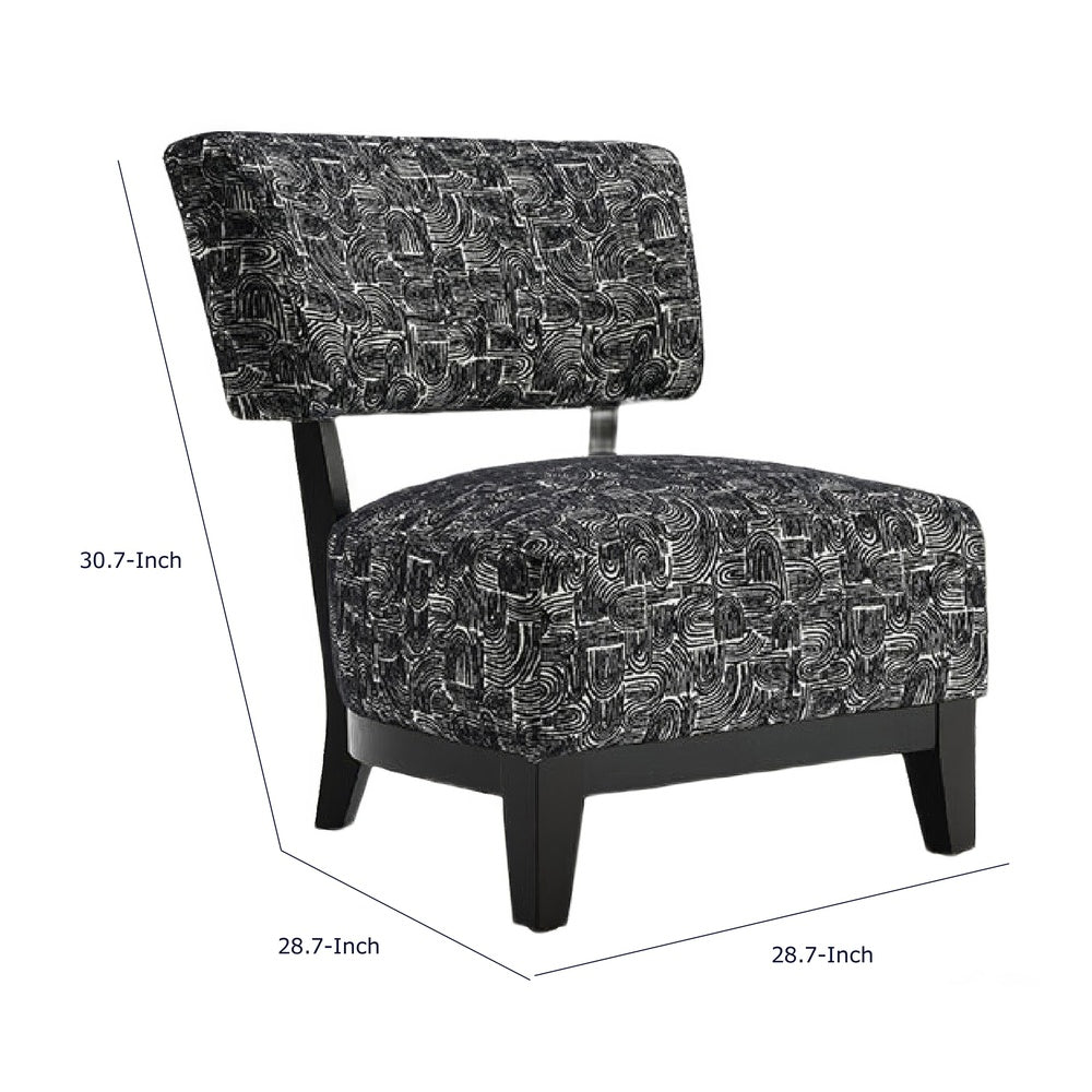 Beth Accent Chair with Angled Back | Black Wood | Black Abstract Fabric