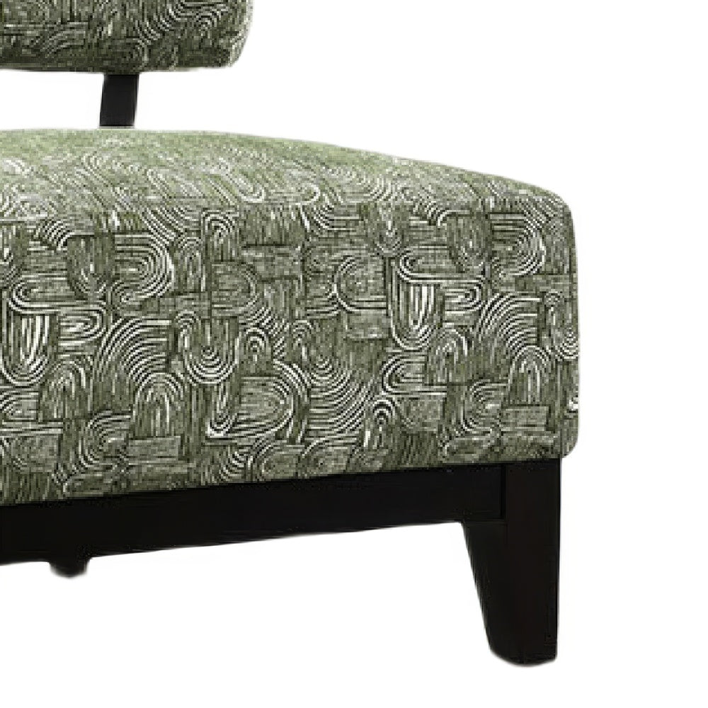 Beth Accent Chair with Angled Back | Black Wood | Green Abstract Fabric