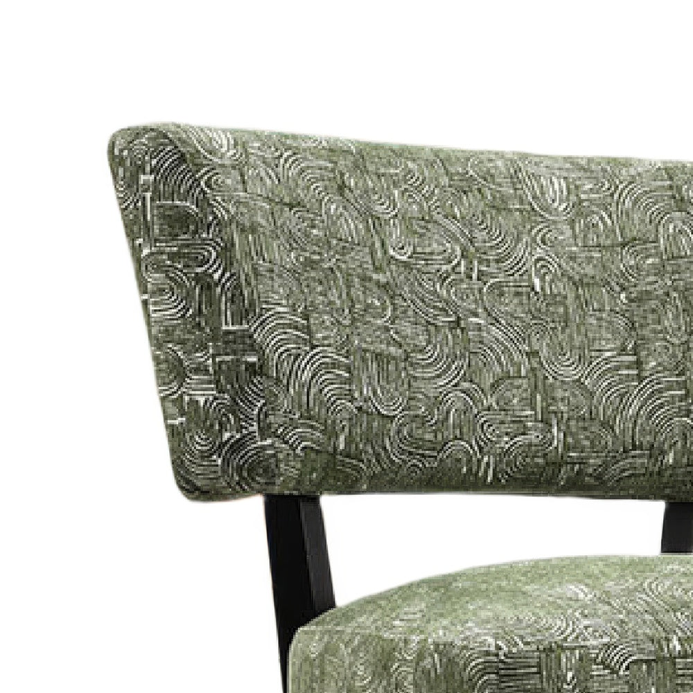 Beth Accent Chair with Angled Back | Black Wood | Green Abstract Fabric