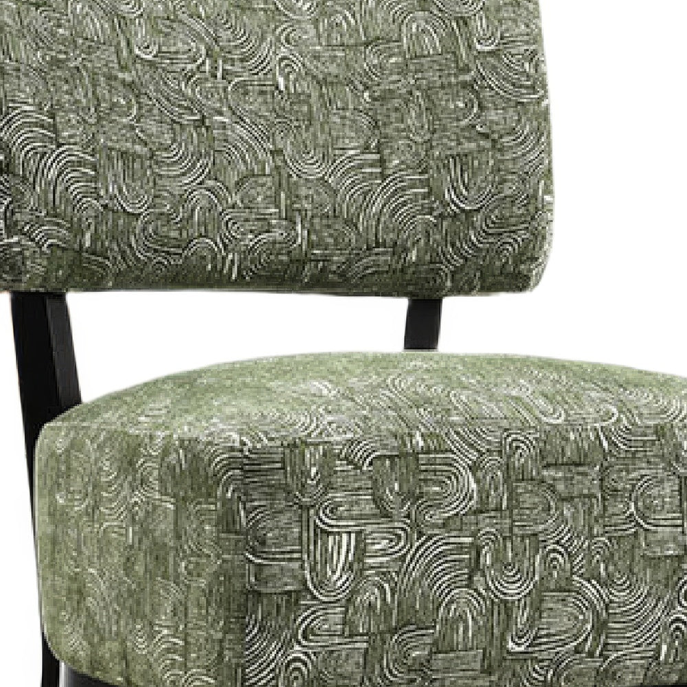 Beth Accent Chair with Angled Back | Black Wood | Green Abstract Fabric