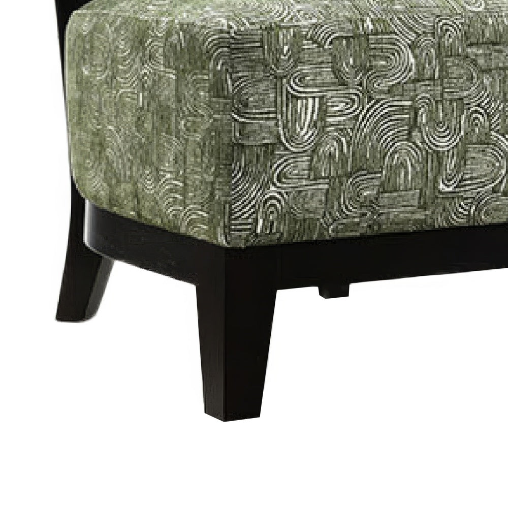 Beth Accent Chair with Angled Back | Black Wood | Green Abstract Fabric