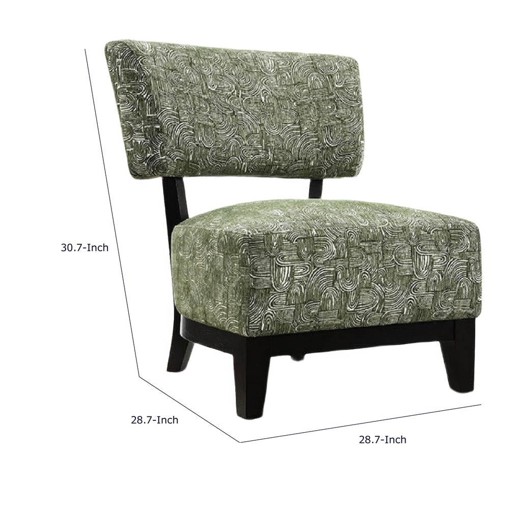Beth Accent Chair with Angled Back | Black Wood | Green Abstract Fabric