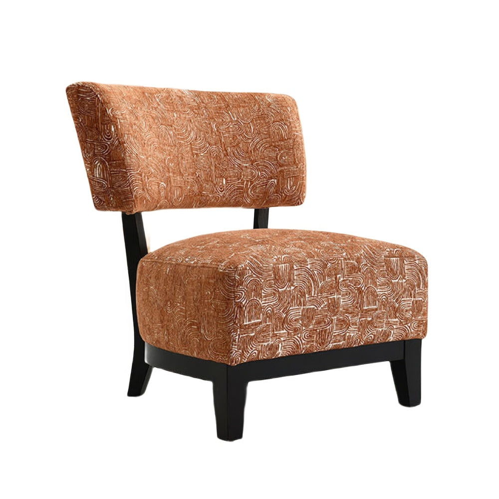 Beth Accent Chair with Angled Back | Black Wood | Orange Abstract Fabric