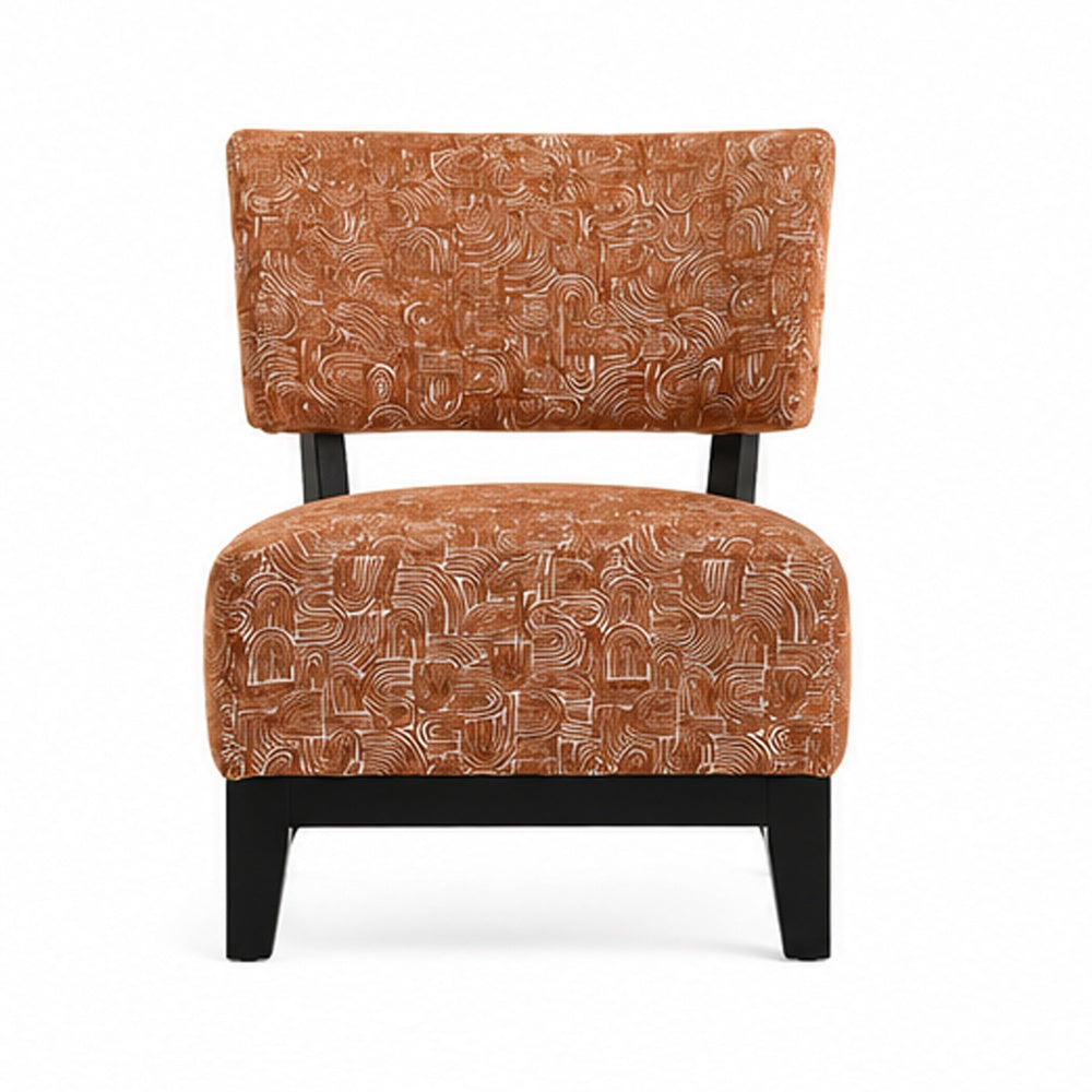 Beth Accent Chair with Angled Back | Black Wood | Orange Abstract Fabric