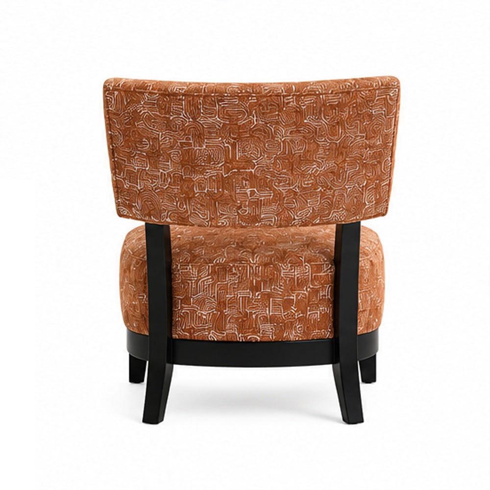 Beth Accent Chair with Angled Back | Black Wood | Orange Abstract Fabric