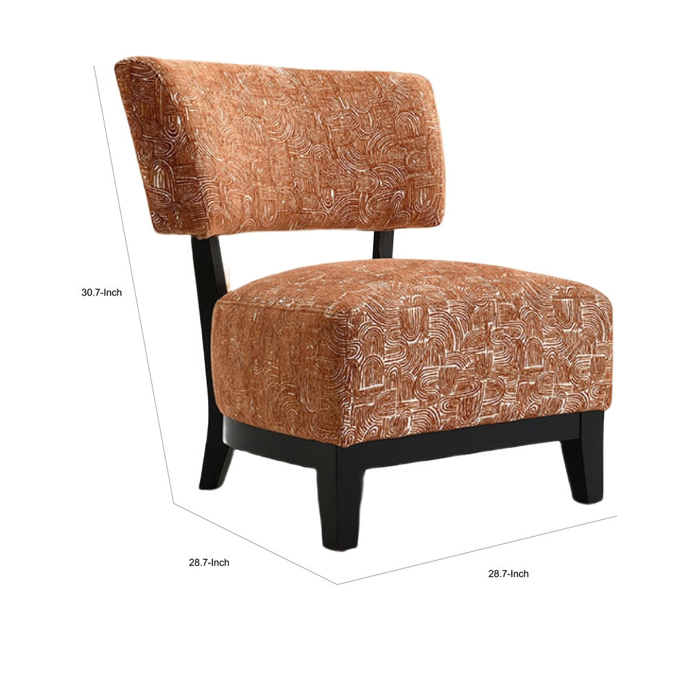 Beth Accent Chair with Angled Back | Black Wood | Orange Abstract Fabric