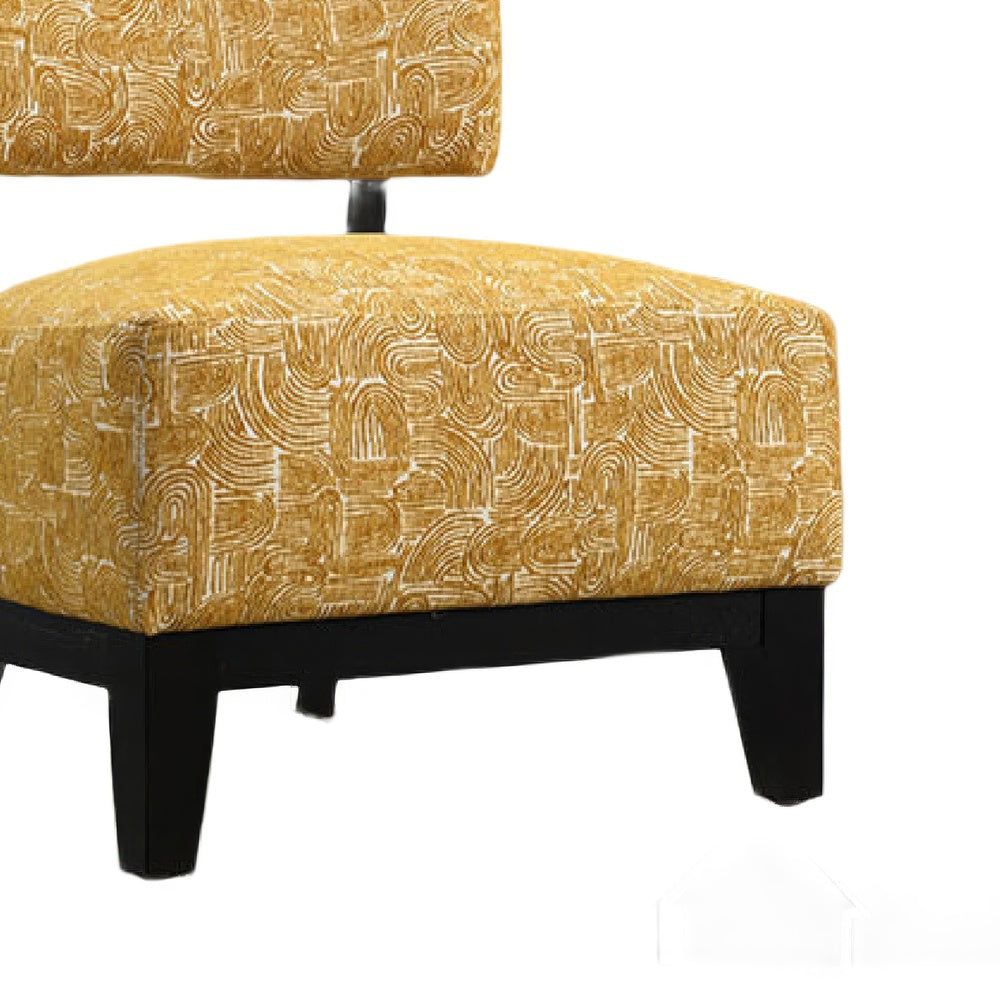Beth Accent Chair with Angled Back | Black Wood | Yellow Abstract Fabric