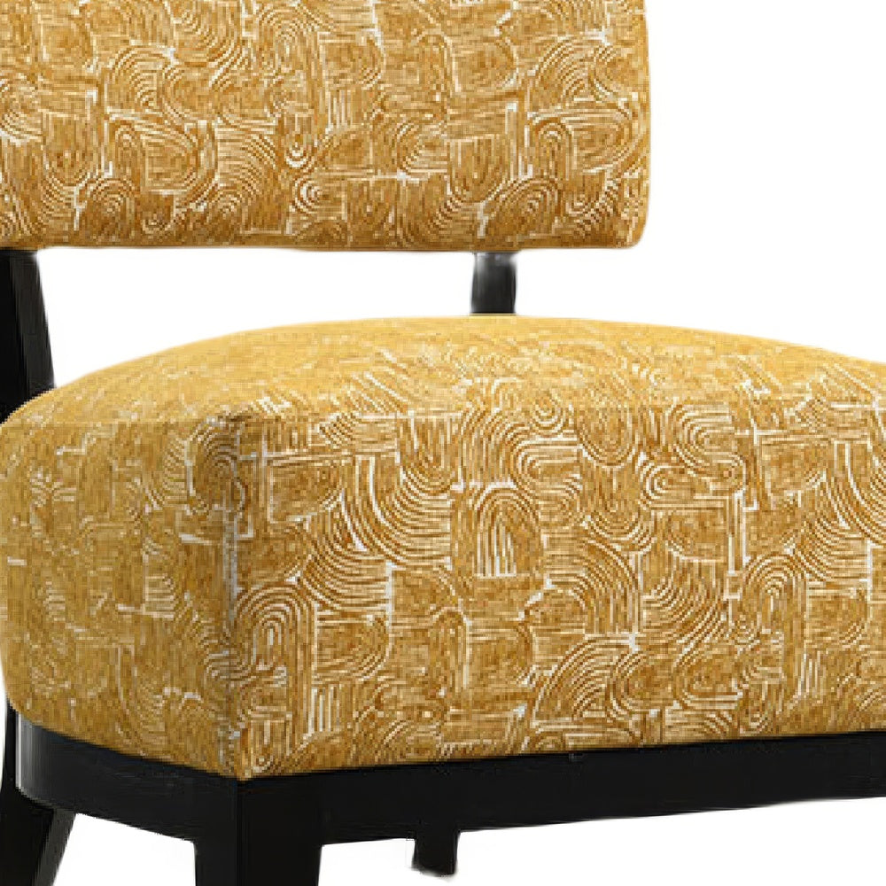 Beth Accent Chair with Angled Back | Black Wood | Yellow Abstract Fabric
