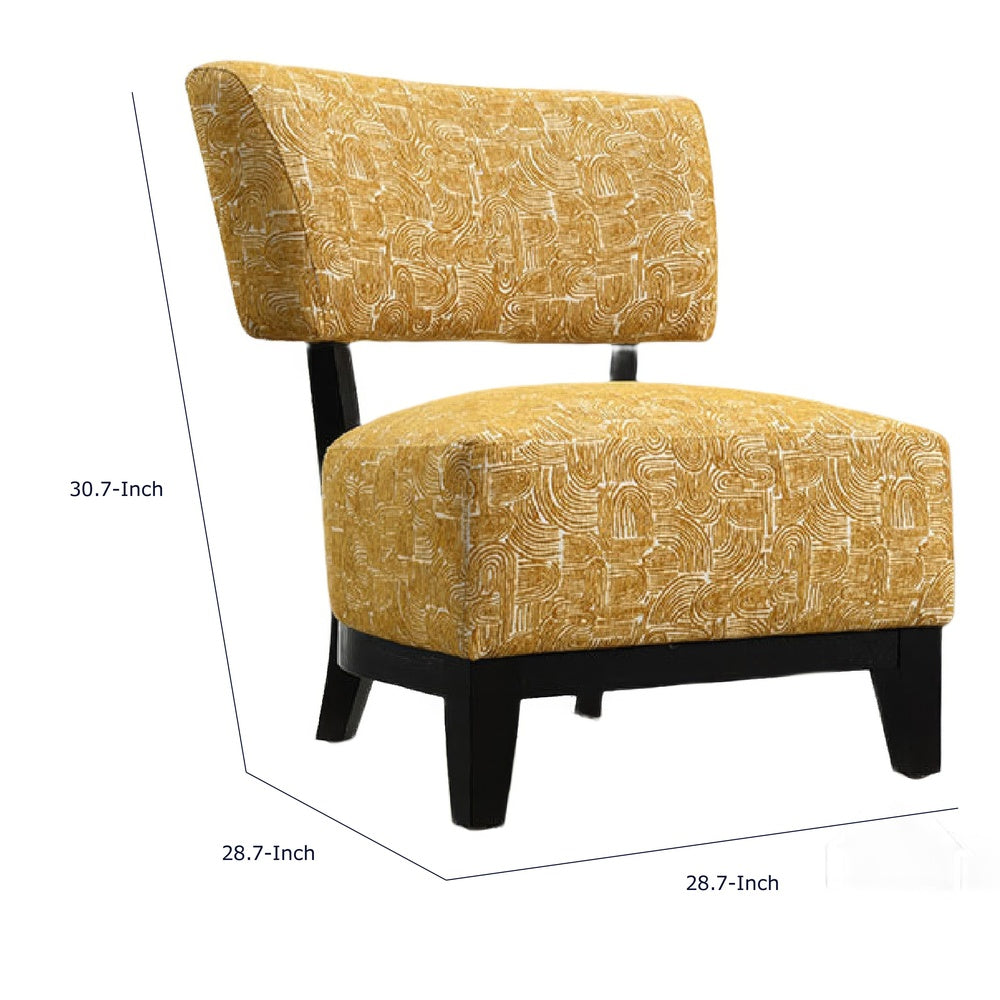 Beth Accent Chair with Angled Back | Black Wood | Yellow Abstract Fabric