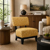 Beth Accent Chair with Angled Back | Black Wood | Yellow Abstract Fabric