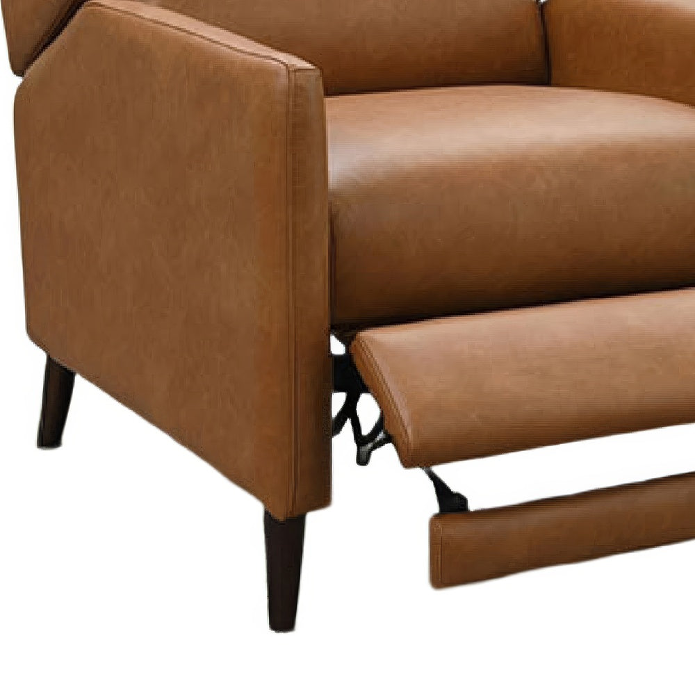 Cien Pushback Recliner Chair | High Back & Tapered Legs | Brown Faux-Leather