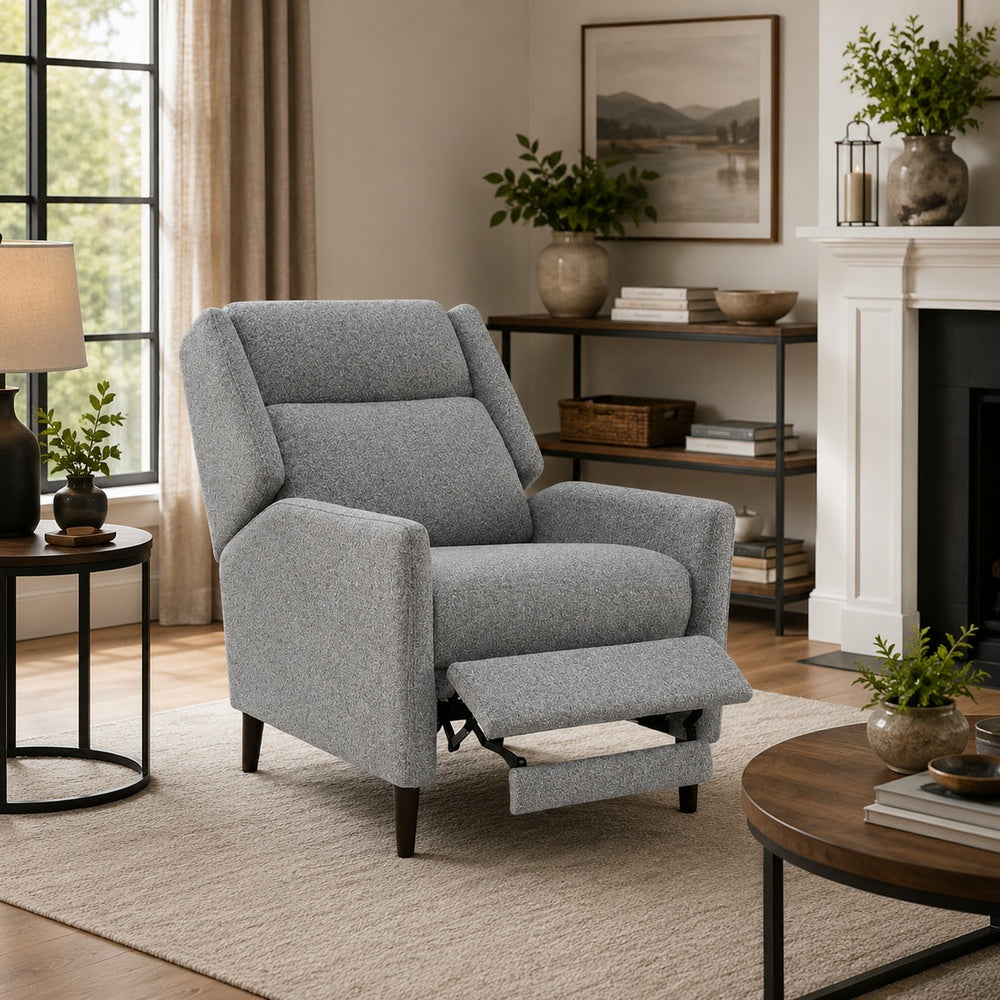 Cien Pushback Recliner Chair with High Back & Tapered Legs | Gray Fabric