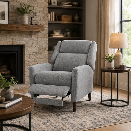 Cien Pushback Recliner Chair with High Back & Tapered Legs | Gray Fabric