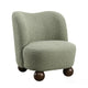 Dave Armless Accent Chair with Wooden Ball Feet | Green Boucle Fabric