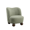 Dave Armless Accent Chair with Wooden Ball Feet | Green Boucle Fabric