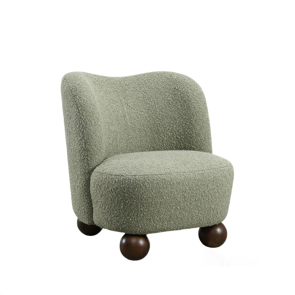 Dave Armless Accent Chair with Wooden Ball Feet | Green Boucle Fabric