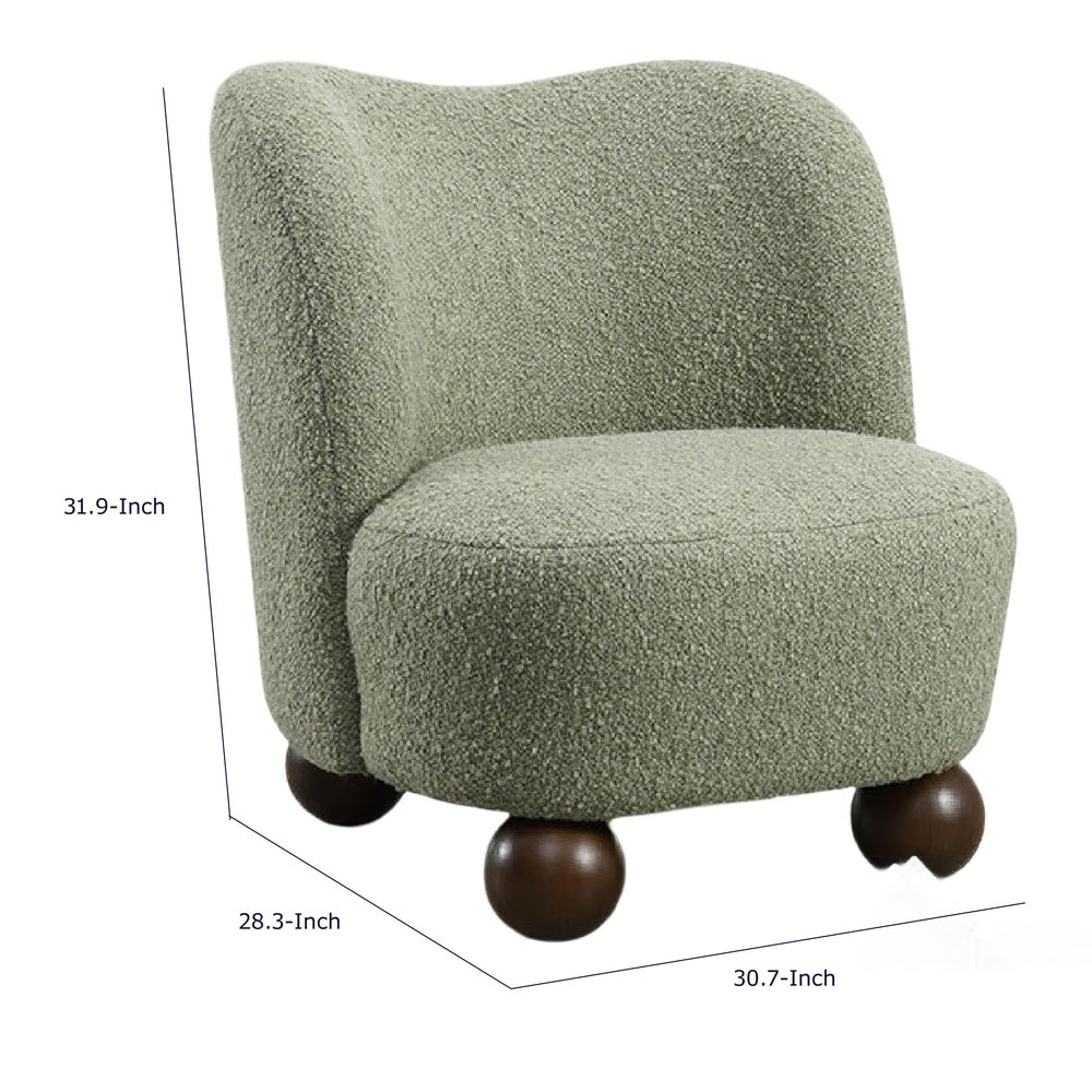 Dave Armless Accent Chair with Wooden Ball Feet | Green Boucle Fabric