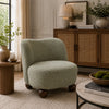 Dave Armless Accent Chair with Wooden Ball Feet | Green Boucle Fabric